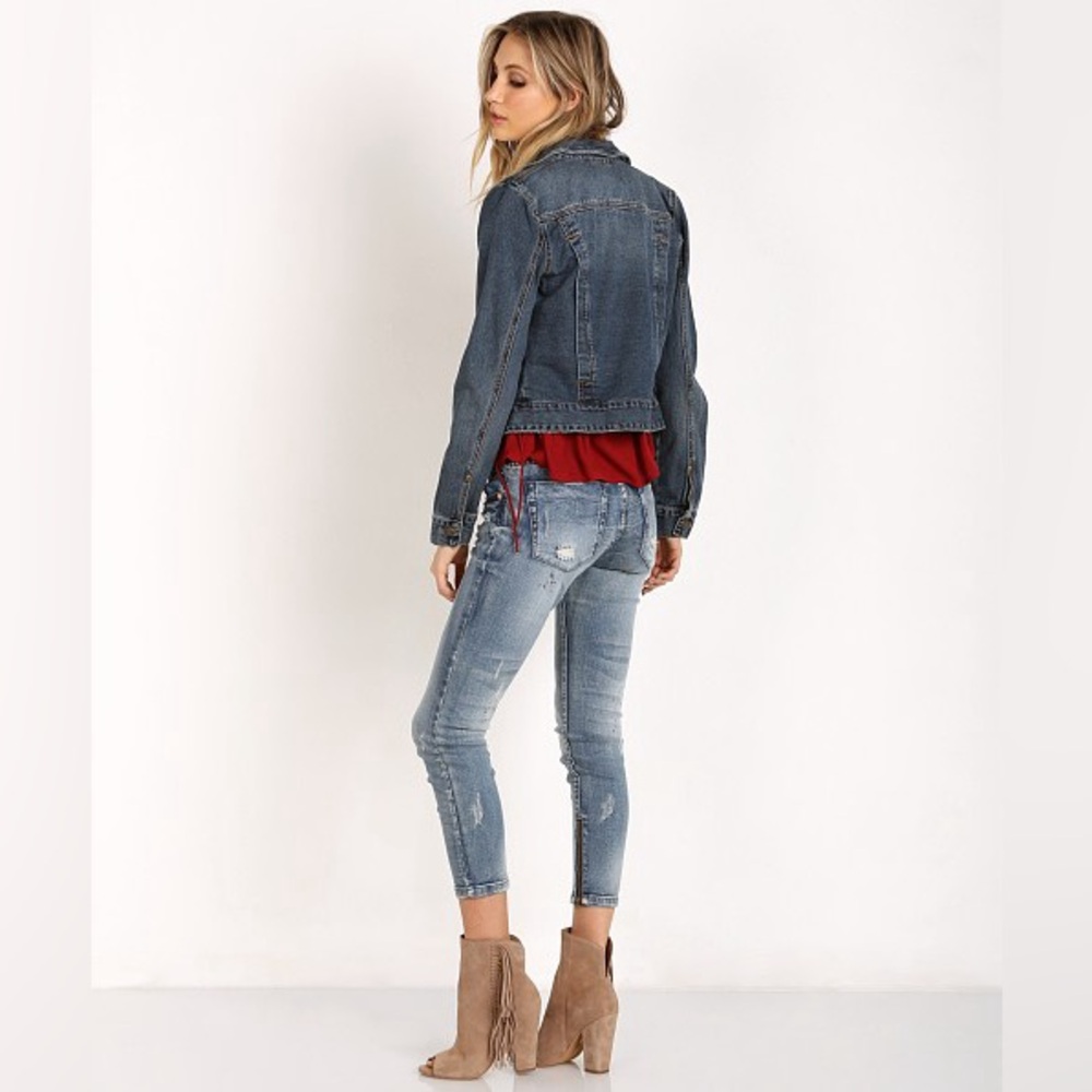 Free People Fitted Denim Jacket Indigo Size Extra Small XS - Picture 6 of 15